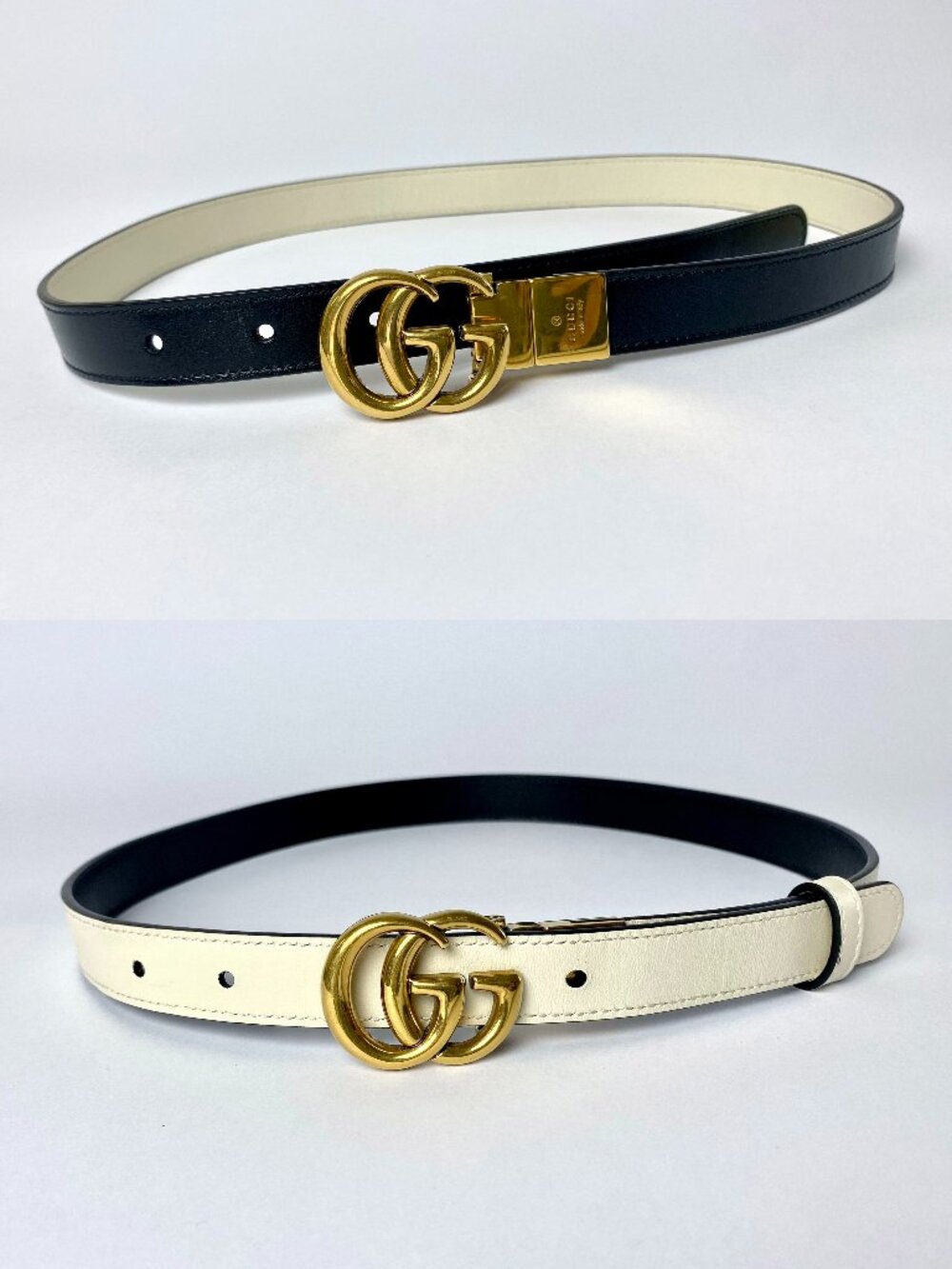 GUCCI GG Marmont Reversible Thin Belt 20mm Black/White Size 70 (28 inches)